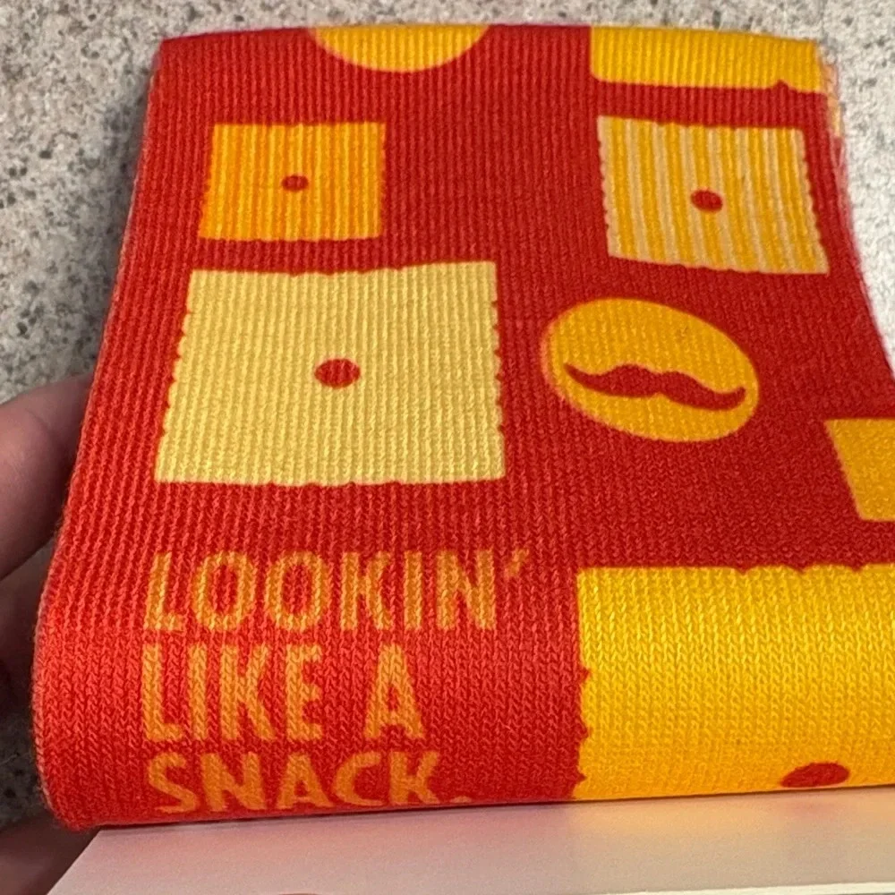 “Cheez It” Bold Red and Yellow Patterned Crew Socks